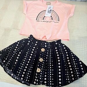 Brand New MILON Very Cute Peach Top and Black Print Shirt Toddler 3T